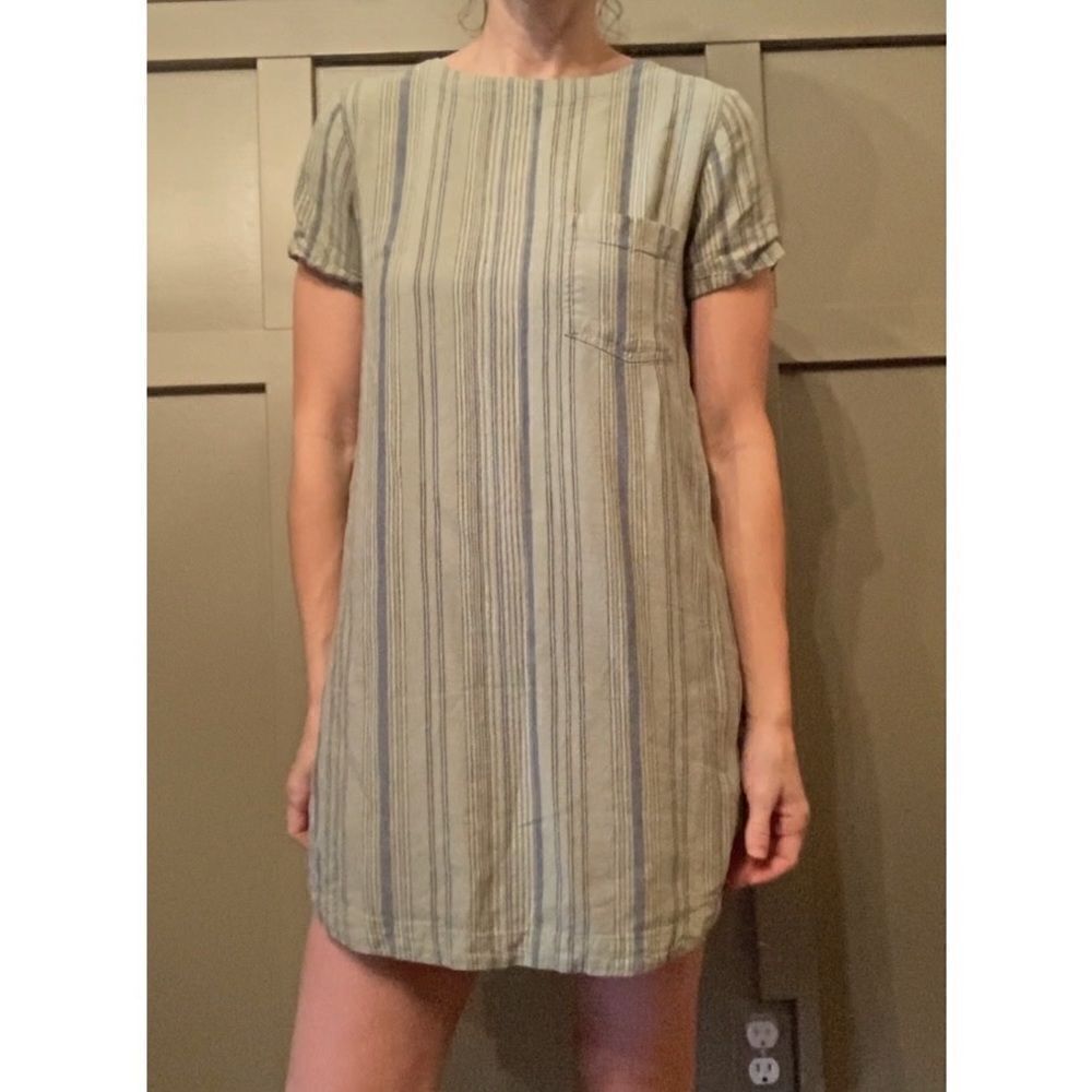 CLOTH & Stone Anthropologie Linen Blend Striped Shirt Dress Button Back Size XS